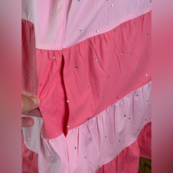 NWT Women’s FANTASTIC FAWN pink colorblock sequin puff sleeve dress- Size Medium - Picture 6 of 9